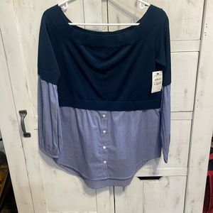 Trouvé Off Shoulder Dress Shirt Navy Sapphire Blue Combo size M